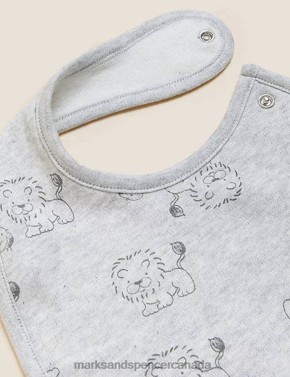 Marks and Spencer Canada - Baby Grey Clothing Marks & Spencer 5pk Cotton Rich Printed Dribble Bibs 20VTD7404