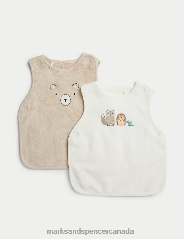 Marks and Spencer sale - Baby White Mix Clothing Marks & Spencer 2pk Cotton Rich Animal Dribble Bibs 20VTD7350