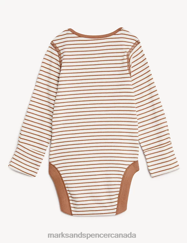 Baby Mocha Mix Clothing Marks & Spencer Cotton Rich Striped Bodysuit 20VTD7527 - Marks and Spencer outlet