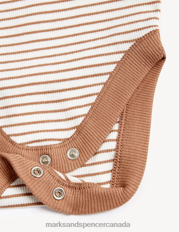 Baby Mocha Mix Clothing Marks & Spencer Cotton Rich Striped Bodysuit 20VTD7527 - Marks and Spencer outlet