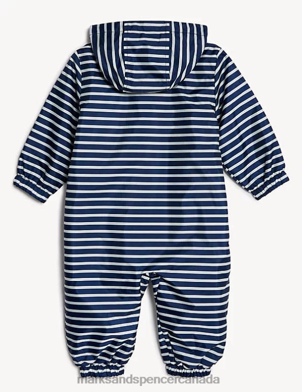 Marks and Spencer near me - Baby Navy Mix Clothing Marks & Spencer Striped Hooded Puddlesuit 20VTD7418