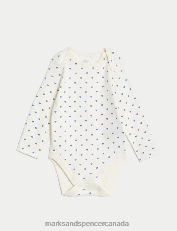 Baby White Mix Clothing Marks & Spencer 3pk Pure Cotton Heart Print Bodysuits 20VTD7653 - Marks and Spencer Canada locations