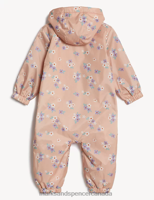 Marks and Spencer Canada - Baby Pink Mix Clothing Marks & Spencer Floral Hooded Puddlesuit 20VTD7693