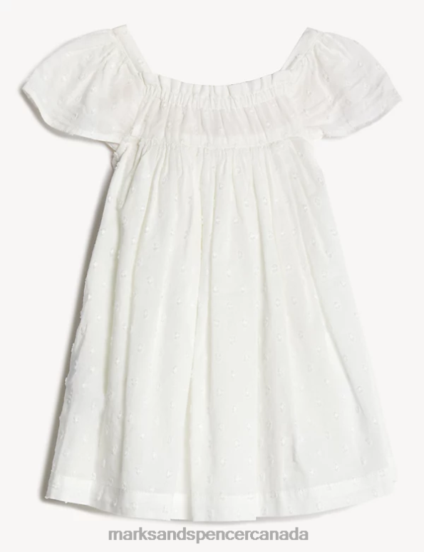 Marks and Spencer sale - Baby Cream Mix Clothing Marks & Spencer Pure Cotton Shirred Dress 20VTD7698