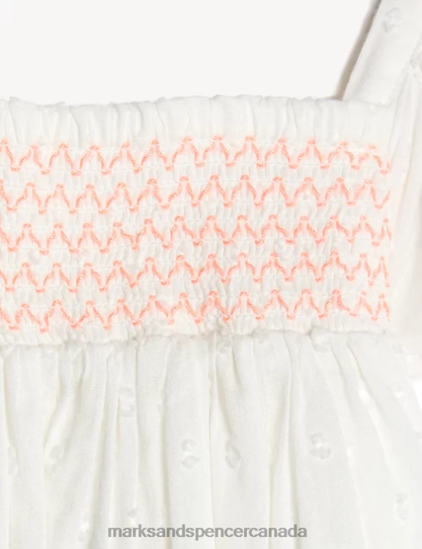 Marks and Spencer sale - Baby Cream Mix Clothing Marks & Spencer Pure Cotton Shirred Dress 20VTD7698