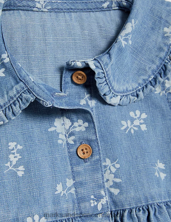 Marks and Spencer Canada - Baby Light Denim Clothing Marks & Spencer Pure Cotton Floral Dress 20VTD7678