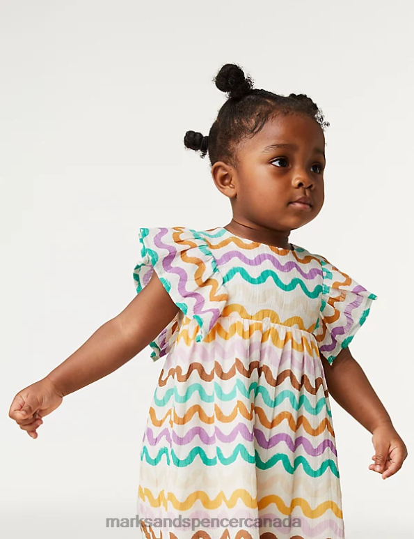 Baby Multi Clothing Marks & Spencer Pure Cotton Printed Frill Dress 20VTD7724 - Marks and Spencer outlet