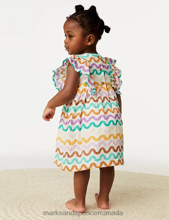 Baby Multi Clothing Marks & Spencer Pure Cotton Printed Frill Dress 20VTD7724 - Marks and Spencer outlet