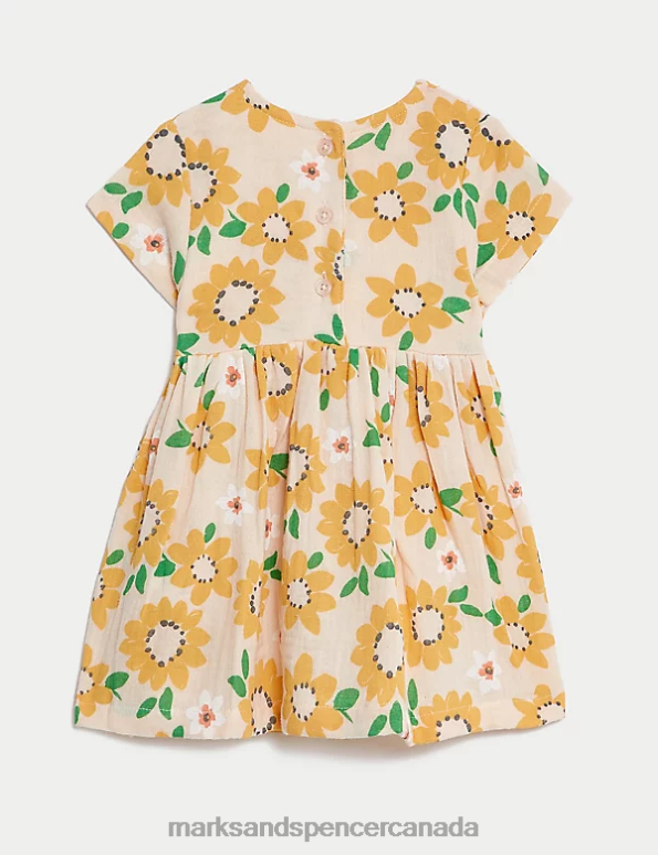 Marks and Spencer sale - Baby Peach Mix Clothing Marks & Spencer Pure Cotton Sunflower Print Dress 20VTD7645