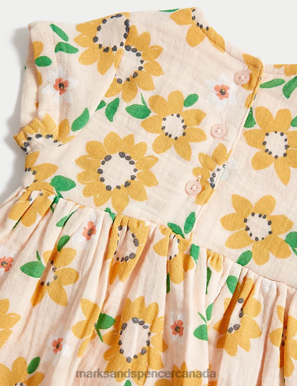 Marks and Spencer sale - Baby Peach Mix Clothing Marks & Spencer Pure Cotton Sunflower Print Dress 20VTD7645