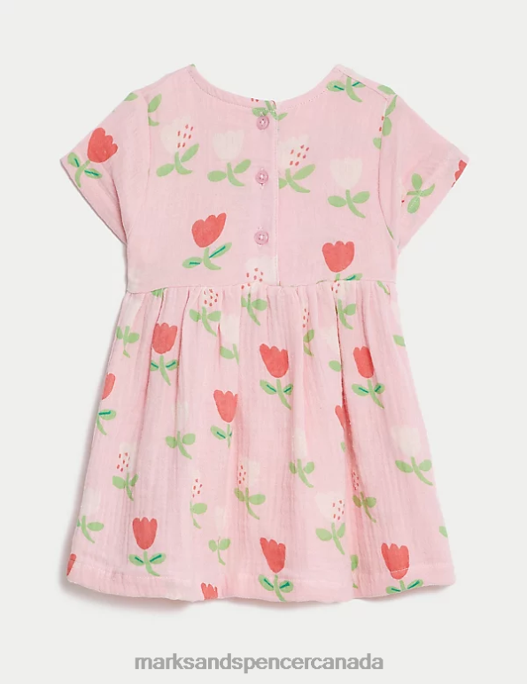 Marks and Spencer Canada - Baby Pink Mix Clothing Marks & Spencer Pure Cotton Floral Dress 20VTD7627
