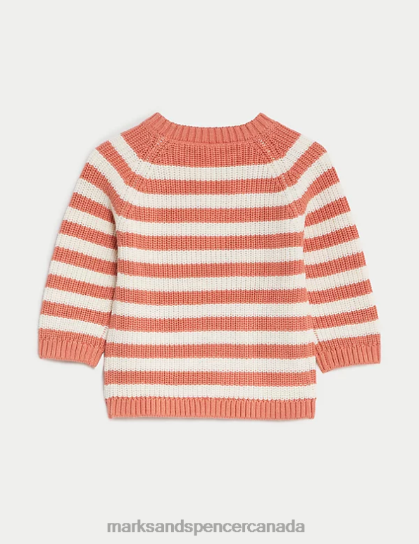Baby Copper Rose Clothing Marks & Spencer Pure Cotton Striped Knitted Jumper 20VTD7371 - Marks and Spencer online