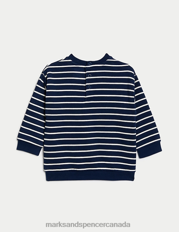Marks and Spencer Canada - Baby Indigo Mix Clothing Marks & Spencer Cotton Rich Striped Dinosaur Sweatshirt 20VTD7342