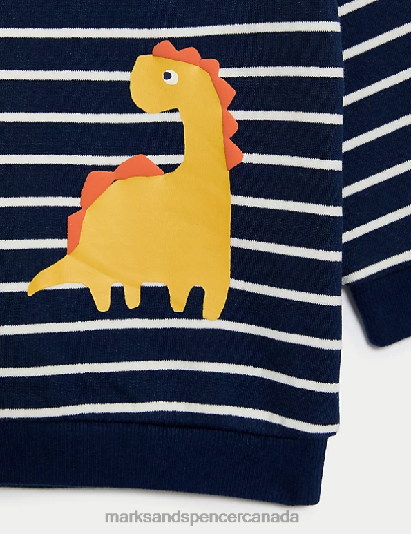 Marks and Spencer Canada - Baby Indigo Mix Clothing Marks & Spencer Cotton Rich Striped Dinosaur Sweatshirt 20VTD7342
