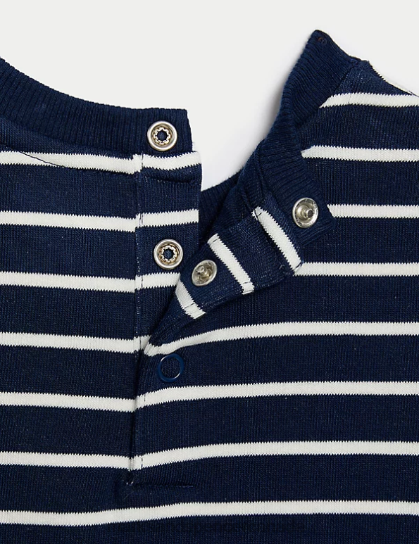 Marks and Spencer Canada - Baby Indigo Mix Clothing Marks & Spencer Cotton Rich Striped Dinosaur Sweatshirt 20VTD7342