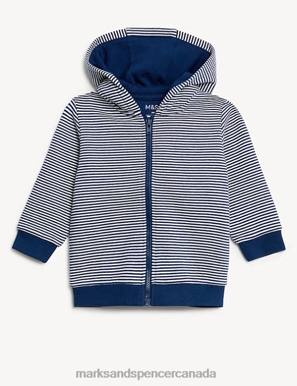 Baby Indigo Mix Clothing Marks & Spencer Cotton Rich Striped Zip Hoodie 20VTD7306 - Marks and Spencer Canada locations