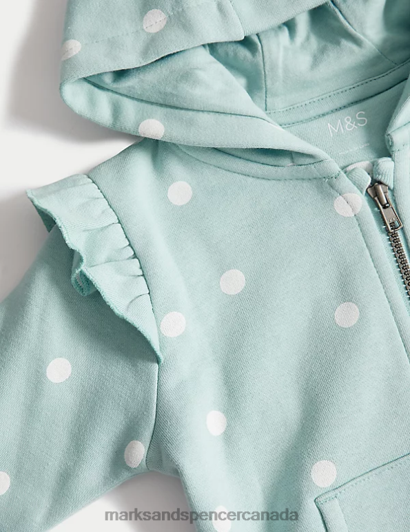 Baby Teal Mix Clothing Marks & Spencer Cotton Rich Spot Zip Hoodie 20VTD7696 - Marks and Spencer online