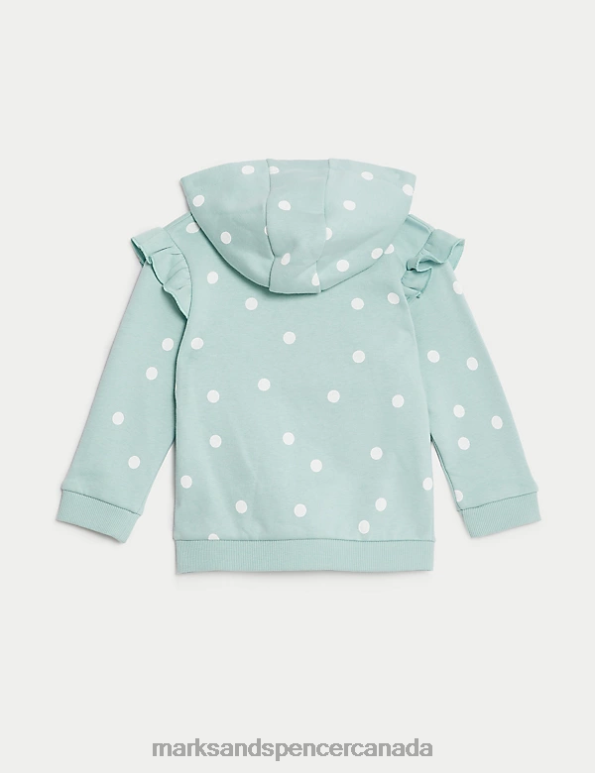 Baby Teal Mix Clothing Marks & Spencer Cotton Rich Spot Zip Hoodie 20VTD7696 - Marks and Spencer online