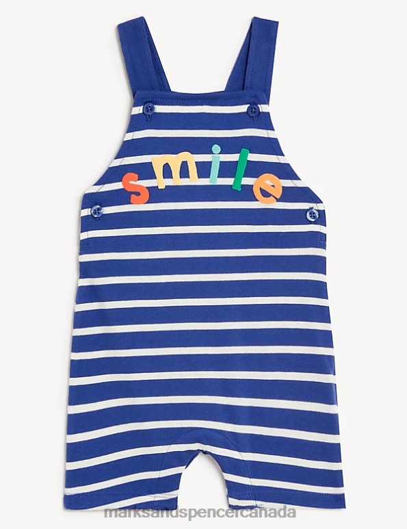 Baby Blue Clothing Marks & Spencer Pure Cotton Smile Slogan Striped Dungarees 20VTD7381 - Marks and Spencer outlet