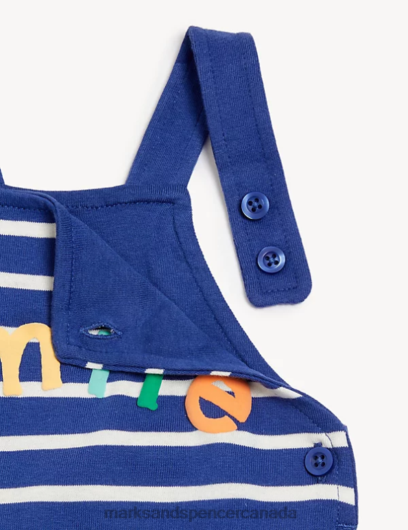 Baby Blue Clothing Marks & Spencer Pure Cotton Smile Slogan Striped Dungarees 20VTD7381 - Marks and Spencer outlet