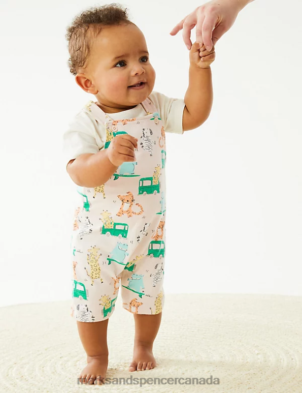 Baby Calico Clothing Marks & Spencer Pure Cotton Transport Print Bibshort 20VTD7598 - Marks and Spencer online