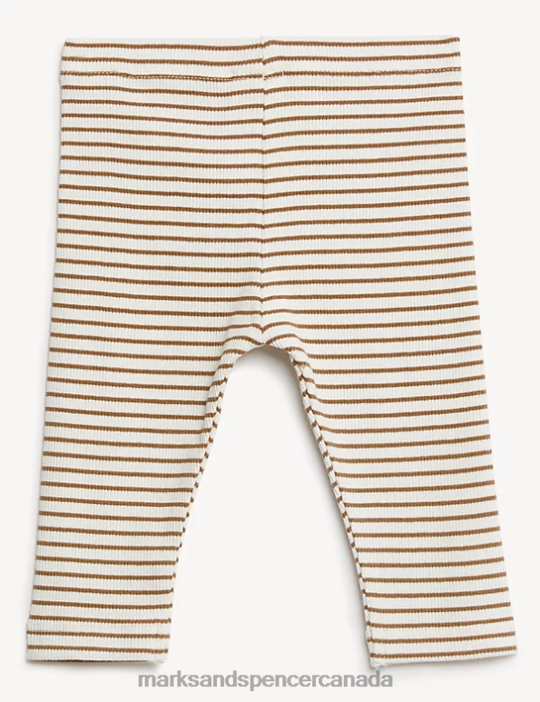 Baby Mocha Mix Clothing Marks & Spencer Cotton Rich Striped Leggings 20VTD7488 - Marks and Spencer outlet