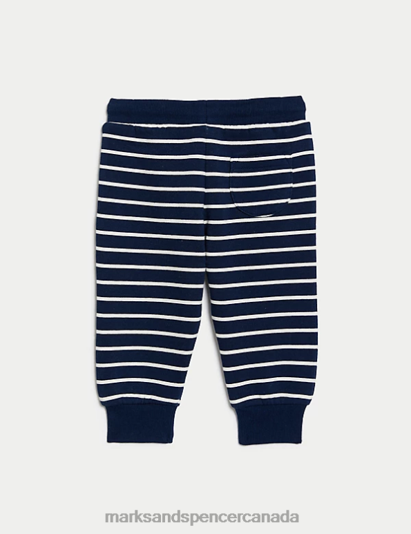 Marks and Spencer Canada - Baby Navy Mix Clothing Marks & Spencer Cotton Rich Striped Dinosaur Joggers 20VTD7252