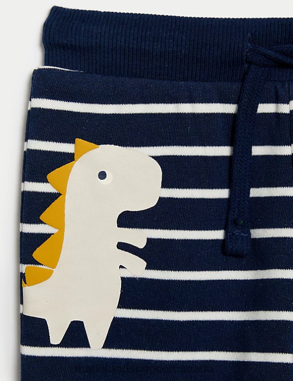 Marks and Spencer Canada - Baby Navy Mix Clothing Marks & Spencer Cotton Rich Striped Dinosaur Joggers 20VTD7252