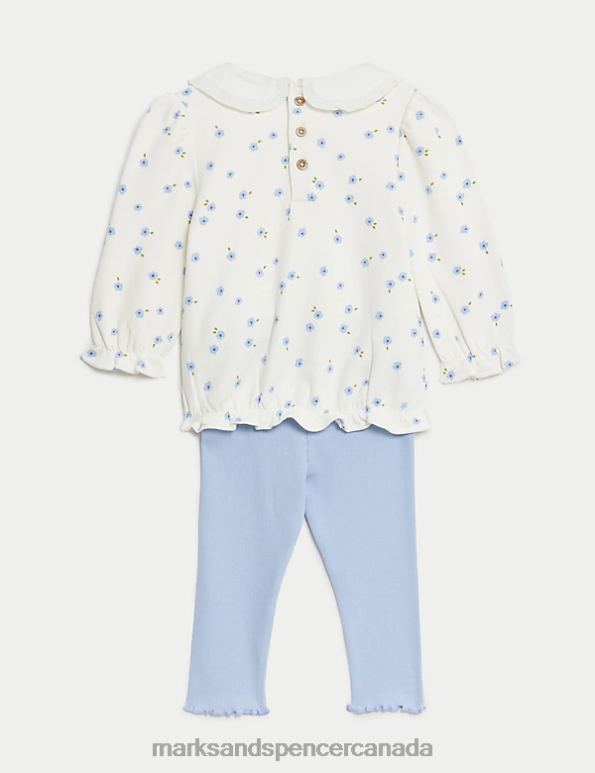 Baby Blue Mix Clothing Marks & Spencer 2pc Cotton Rich Floral Outfit 20VTD7651 - Marks and Spencer online