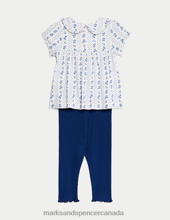 Baby Blue Mix Clothing Marks & Spencer 2pc Cotton Rich Floral Outfit 20VTD7664 - Marks and Spencer online