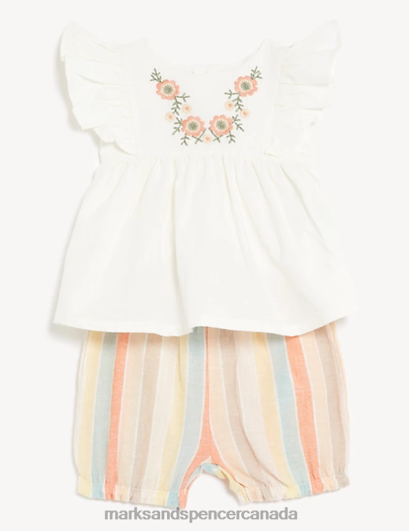 Baby Cream Mix Clothing Marks & Spencer 2pc Cotton Rich Floral Striped Outfit 20VTD7695 - Marks and Spencer online