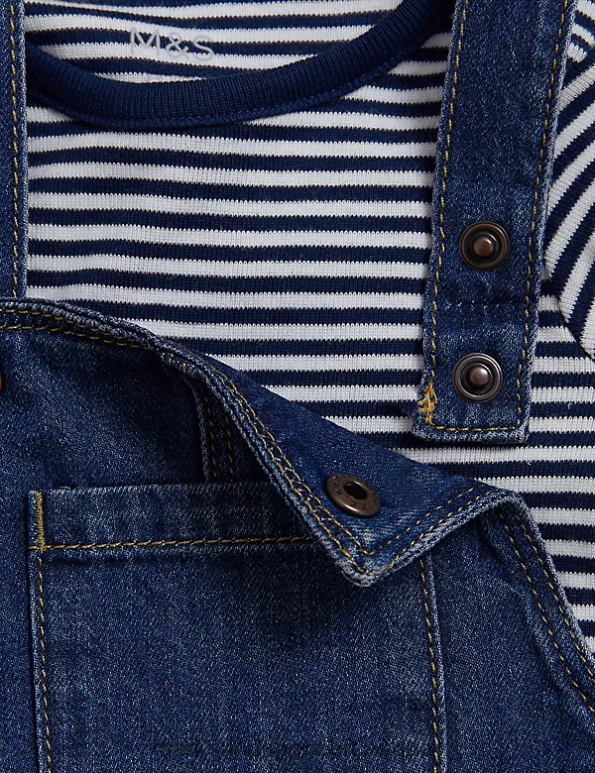 Marks and Spencer sale - Baby Denim Clothing Marks & Spencer 2pc Pure Cotton Dungaree Outfit 20VTD7593
