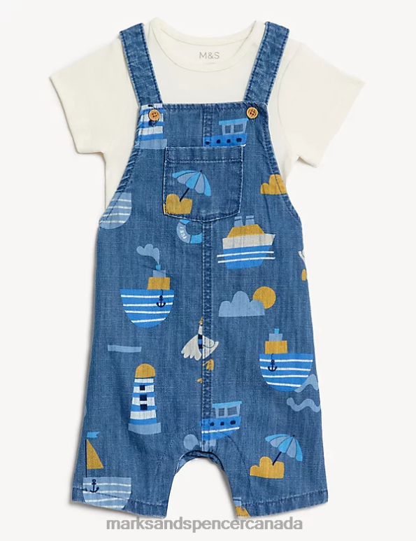 Marks and Spencer Canada - Baby Denim Mix Clothing Marks & Spencer 2pc Pure Cotton Printed Outfit 20VTD7330