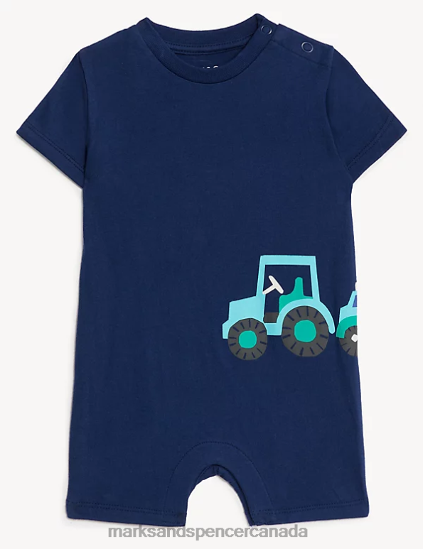 Marks and Spencer Canada - Baby Indigo Clothing Marks & Spencer Pure Cotton Transport Romper 20VTD7575