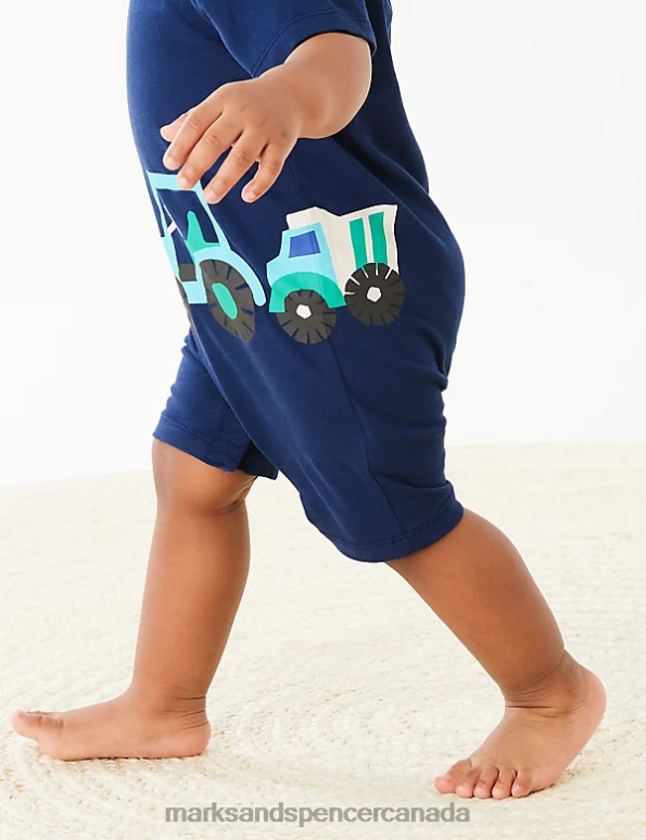 Marks and Spencer Canada - Baby Indigo Clothing Marks & Spencer Pure Cotton Transport Romper 20VTD7575