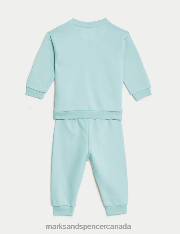 Marks and Spencer near me - Baby Light Teal Clothing Marks & Spencer 2pc Cotton Rich Sweater and Jogger Outfit 20VTD7288