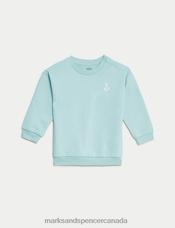 Marks and Spencer near me - Baby Light Teal Clothing Marks & Spencer 2pc Cotton Rich Sweater and Jogger Outfit 20VTD7288
