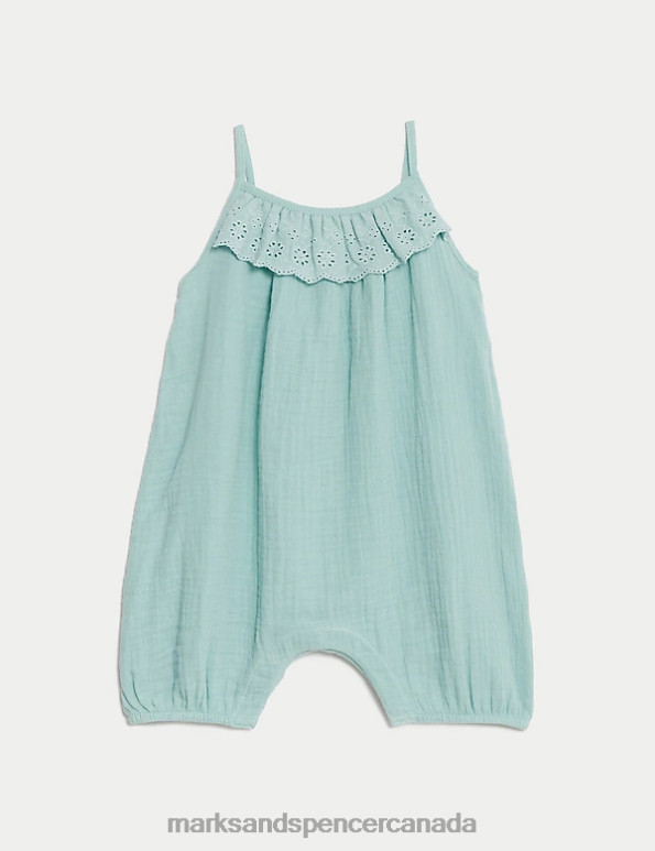 Baby Light Teal Clothing Marks & Spencer Pure Cotton Broderie Romper 20VTD7968 - Marks and Spencer outlet