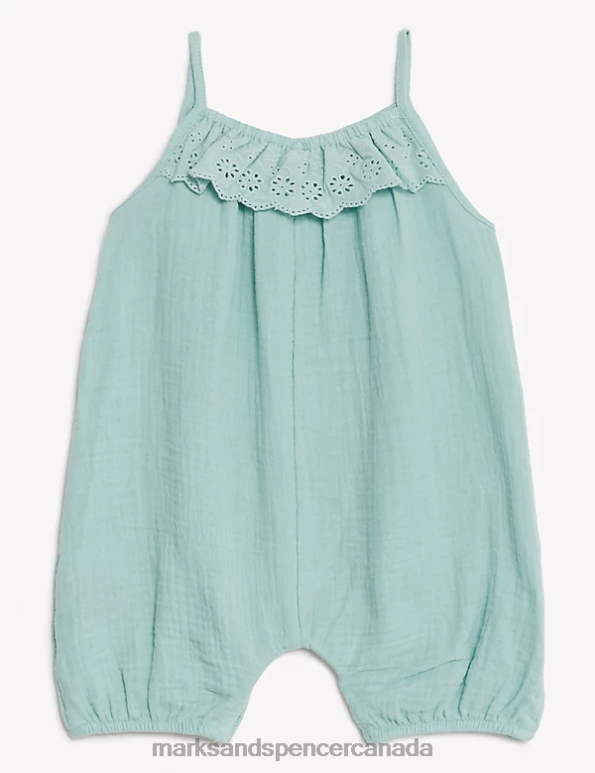 Baby Light Teal Clothing Marks & Spencer Pure Cotton Broderie Romper 20VTD7968 - Marks and Spencer outlet