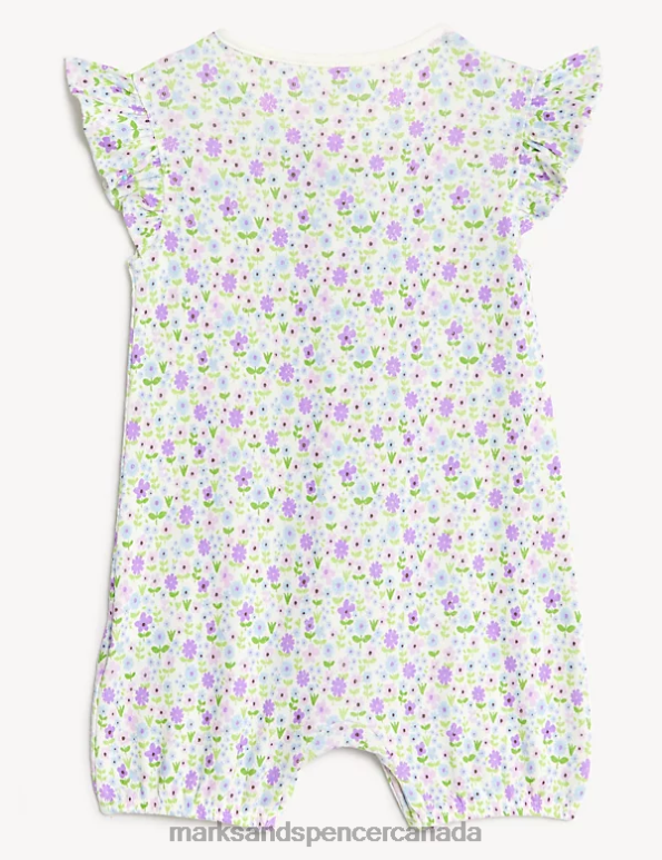 Baby Lilac Mix Clothing Marks & Spencer 2pk Pure Cotton Floral Rompers 20VTD7748 - Marks and Spencer Canada locations