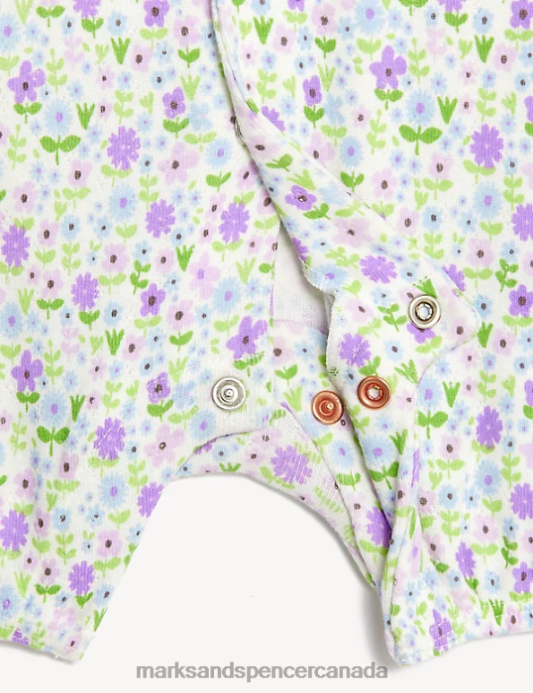 Baby Lilac Mix Clothing Marks & Spencer 2pk Pure Cotton Floral Rompers 20VTD7748 - Marks and Spencer Canada locations