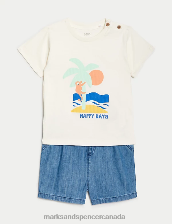 Marks and Spencer sale - Baby Multi Clothing Marks & Spencer 2pc Pure Cotton Palm Tree Outfit 20VTD7370