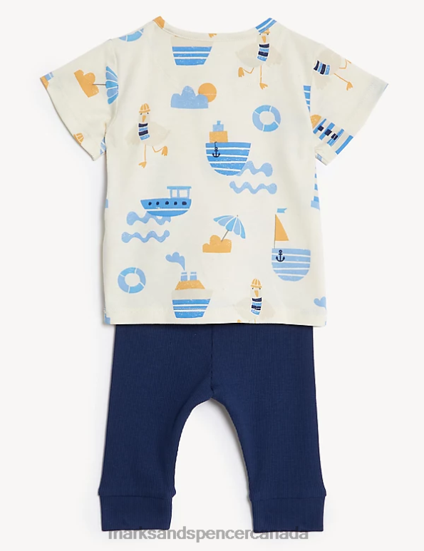 Marks and Spencer Canada - Baby Navy Mix Clothing Marks & Spencer Cotton Seagull Print Outfit 20VTD7444