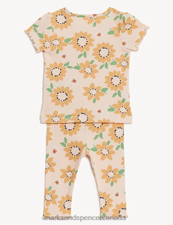 Baby Peach Mix Clothing Marks & Spencer 2pc Cotton Rich Sunflower Outfit 20VTD7699 - Marks and Spencer Canada locations