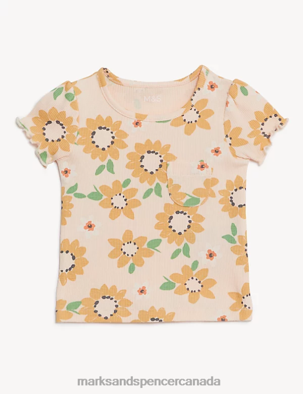Baby Peach Mix Clothing Marks & Spencer 2pc Cotton Rich Sunflower Outfit 20VTD7699 - Marks and Spencer Canada locations