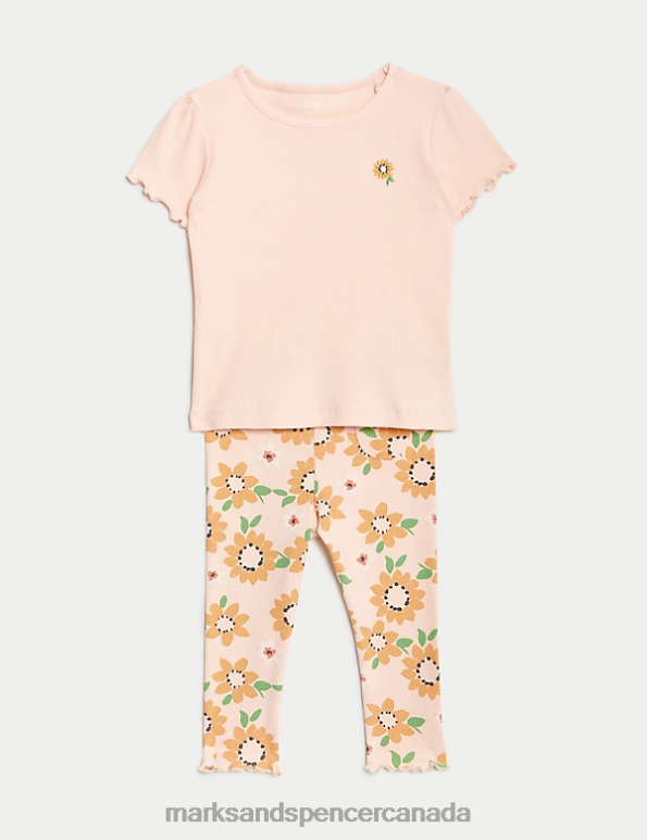 Baby Peach Mix Clothing Marks & Spencer 2pc Cotton Rich Sunflower Outfit 20VTD7726 - Marks and Spencer Canada locations