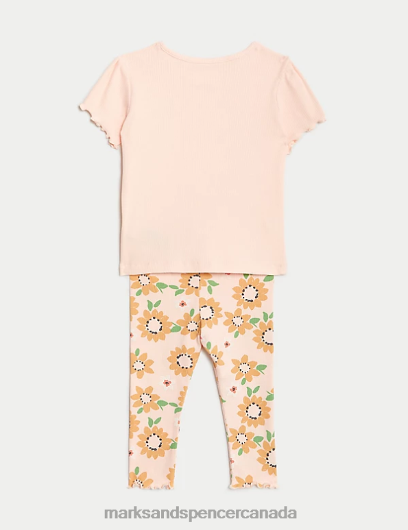 Baby Peach Mix Clothing Marks & Spencer 2pc Cotton Rich Sunflower Outfit 20VTD7726 - Marks and Spencer Canada locations