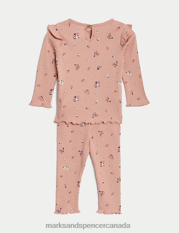 Marks and Spencer sale - Baby Pink Clothing Marks & Spencer 2pc Pure Cotton Floral Top & Bottom Outfit 20VTD7662