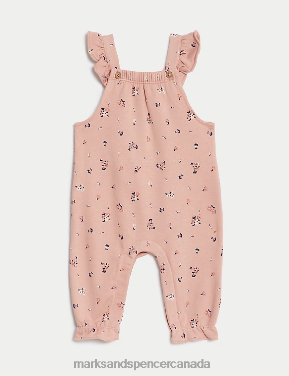Marks and Spencer near me - Baby Pink Mix Clothing Marks & Spencer 2pc Cotton Rich Floral Dungaree Outfit 20VTD7712