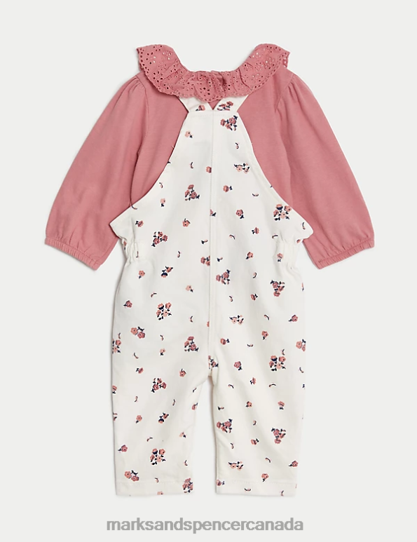 Baby Pink Mix Clothing Marks & Spencer 2pc Cotton Rich Floral Outfit 20VTD7655 - Marks and Spencer outlet